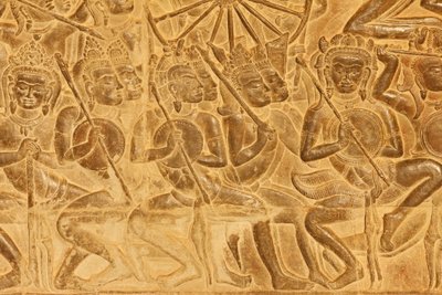 Angkor Wat, dettaglio della scultura in rilievo dalla Battaglia di Kurukshetra da Unbekannt
