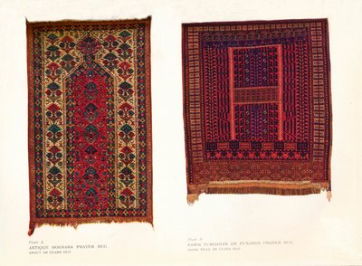 Tappeto di preghiera antico di Bokhara e tappeto di preghiera Sarik Turkoman o Punjdeh, c1920 da Unbekannt