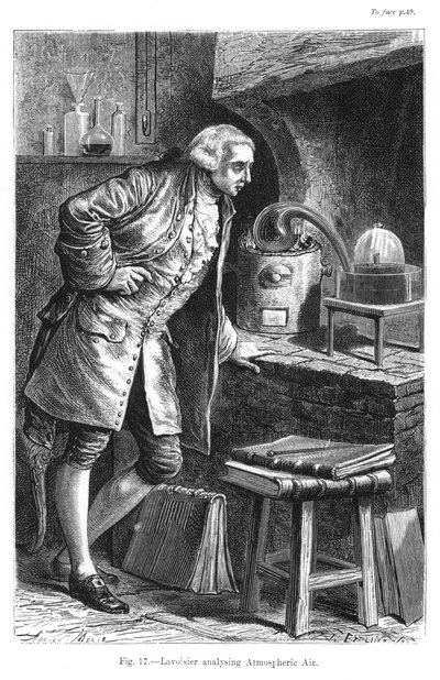 Antoine Laurent Lavoisier, chimico francese, che indaga sull