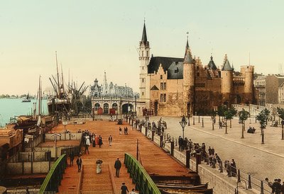 Anversa. Vista sul vecchio castello (Het Steen) sul porto. Circa 1900 da Unbekannt