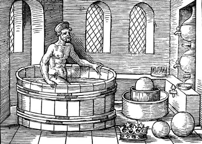 Archimede c287-212 a.C., matematico e inventore greco antico, nel suo bagno da Unbekannt