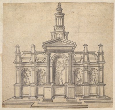 Tabernacolo a forma architettonica con un santo e quattro putti da Unbekannt