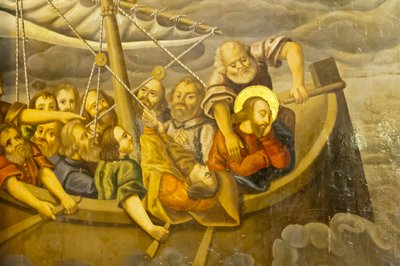 Chiesa Apostolica Armena; murale; tempesta; Gesù con i suoi discepoli nella barca durante una tempesta; Chiesa di Betlemme o Chiesa di Bedkhem; distretto di Julfa o Jolfa; Isfahan; Iran; Asia da Unbekannt