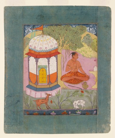 Asceta in un paesaggio, che illustra il modo musicale Bangali Ragini, c1675 da Unbekannt