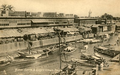 Ashar Creek e caffetterie, Bassora, c1918-c1939 da Unbekannt