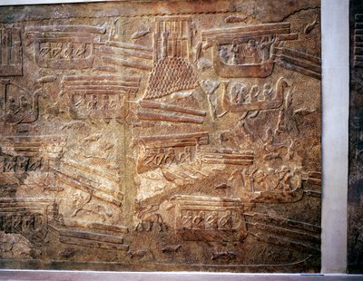 Rilievo assiro che mostra il trasporto di legname dal Libano via acqua, Khorsabad, VIII secolo a.C. da Unbekannt