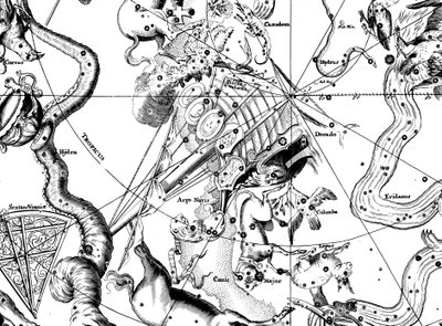 Mappa astronomica, centrata sulla costellazione meridionale di Argo Navis, 1742 da Unbekannt