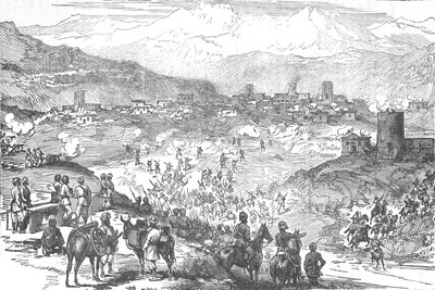 Attacco a una città Afreedi, c1880 da Unbekannt