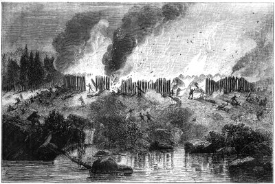 Attacco al Forte Pequot, 1637 c1880 da Unbekannt