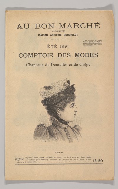 Au Bon Marché-Comptoir des Modes, Cappelli di Pizzo e Crepe, Estate 1891 da Unbekannt