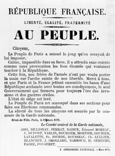 Au Peuple, dai manifesti politici francesi della Comune di Parigi, maggio 1871 da Unbekannt