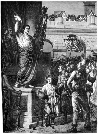 Augusto presenta la costituzione, Lione, Francia, 10 a.C. 1882-1884 da Unbekannt