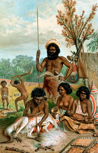 Aborigeni australiani che macellano un canguro, 1885-1888 da Unbekannt