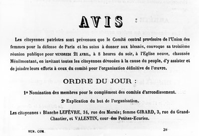 Avis, dai manifesti politici francesi della Comune di Parigi da Unbekannt