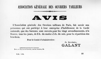 Avis, dai manifesti politici francesi della Comune di Parigi, maggio 1871 da Unbekannt
