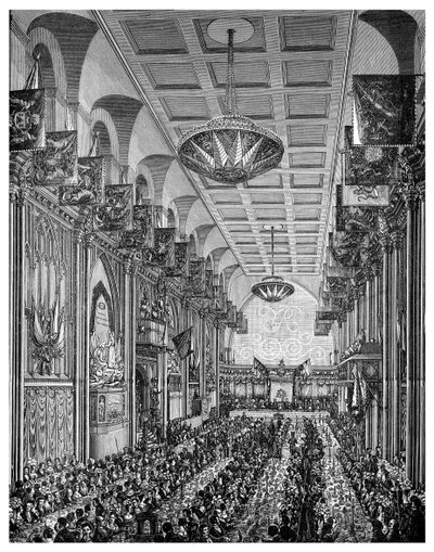 Banchetto nella Grande Sala per la regina Vittoria, Guildhall, Città di Londra, novembre 1837 1886 da Unbekannt