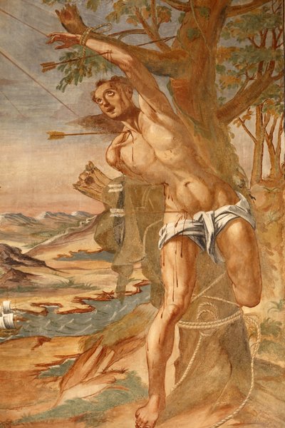 Basilica di Santa Caterina, Galatina, Puglia, Affresco nel chiostro dipinto da Frate Giuseppe di Gravina nel 1696, Galatina, Italia da Unbekannt