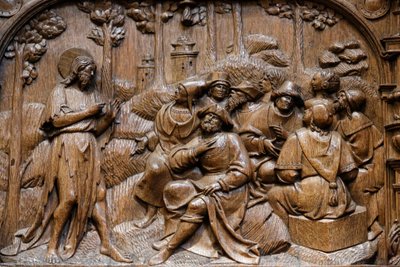 Basilica di Saint-Denis, stalli della Cappella di Goillon (inizio del XVI secolo), rappresentazione di Gesù che parla in parabole davanti agli abitanti della Palestina, Saint-Denis, Francia da Unbekannt