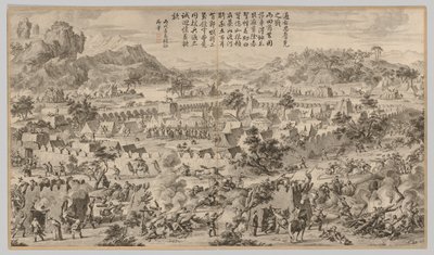Battaglia a Tunggushi Luke: dalle Scene di Battaglia della Repressione delle Ribellioni..., c. 1765-1774 da Unbekannt