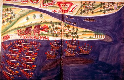 Battaglia tra musulmani e portoghesi a Surat, Gujarat vicino a Bombay, India, c16 secolo da Unbekannt
