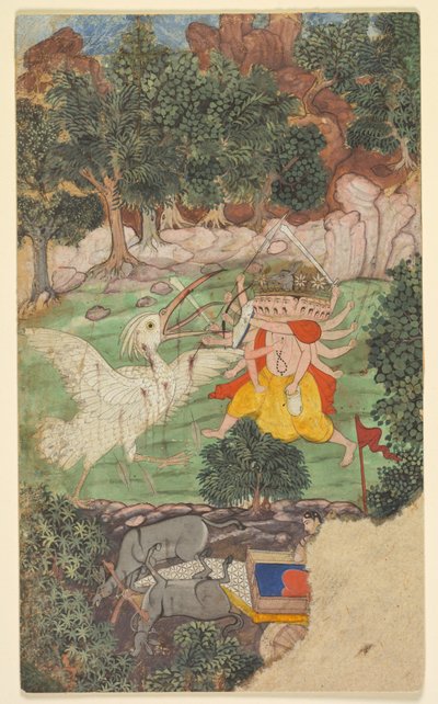 Battaglia di Ravana e Jatayu, dal capitolo 49 del libro Aranya-kanda della Foresta, c. da Unbekannt