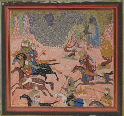 Bazur, il Mago, Evoca Oscurità e una Tempesta, Folio da un Shahnama da Unbekannt