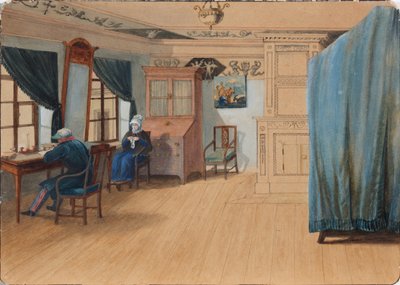 Interno della camera da letto. Conte Yegor Frantsevich Kankrin 1774-1845 alla sua scrivania, 1820s da Unbekannt