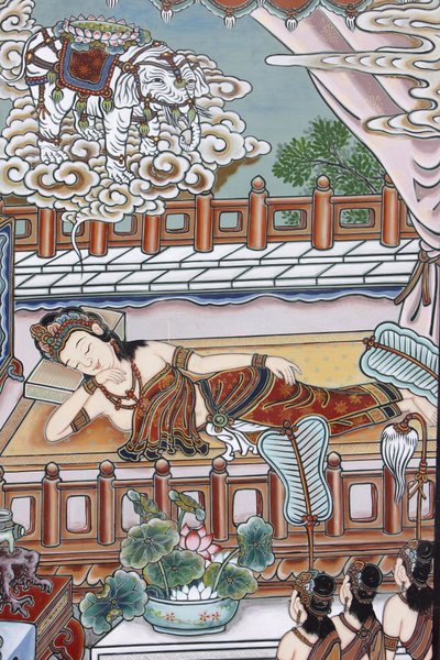 Prima della nascita di Siddartha Gautama, sua madre sognò un elefante bianco che le presentava un fiore di loto, Seoul, Corea del Sud da Unbekannt