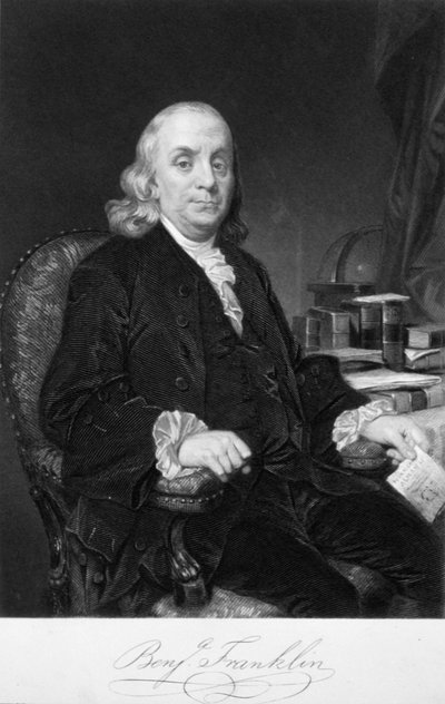 Benjamin Franklin, scienziato, inventore e statista americano, fine XVIII secolo da Unbekannt
