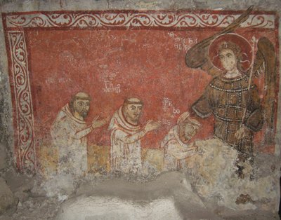 Bernardo il Pellegrino e i suoi seguaci, benedetti da San Michele Arcangelo, ca. 950 da Unbekannt