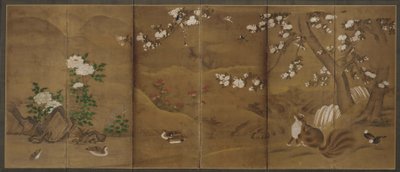 Uccelli, fiori delle stagioni e zibetti, periodo Muromachi o Momoyama, XVI secolo da Unbekannt