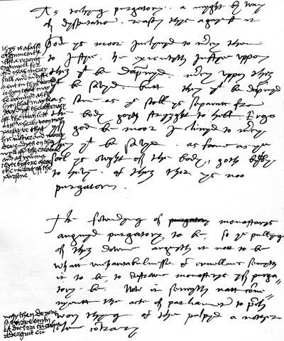 Argomenti del vescovo Latimer contro la dottrina cattolica del Purgatorio con note marginali fatte da re Enrico VIII, c.1538 da Unbekannt