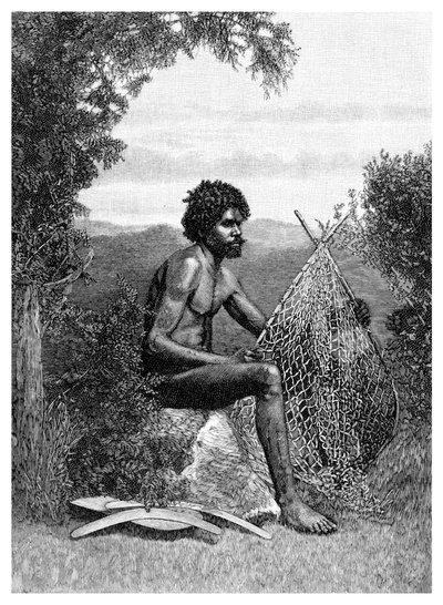 Aborigeno che ripara la sua rete, Australia, 1886 da Unbekannt