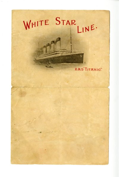 Carta intestata vuota del R.M.S Titanic [data agli Hurds da un sopravvissuto sconosciuto], ca. 1912 da Unbekannt