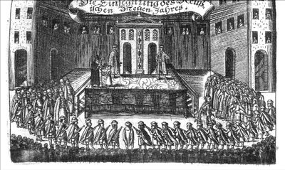 Benedizione del Capodanno russo da Georg Adam Schleissing Derer beyden Czaaren in Reussland Iwan und Peter Alexewiz, 1693 da Unbekannt