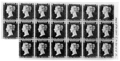 Blocco di venti francobolli Penny Black, 1840, 1910 da Unbekannt