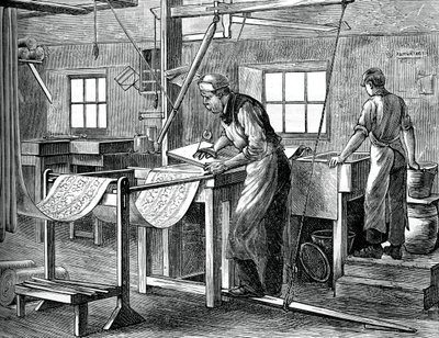 Stampatori a blocchi al lavoro, c1880 da Unbekannt