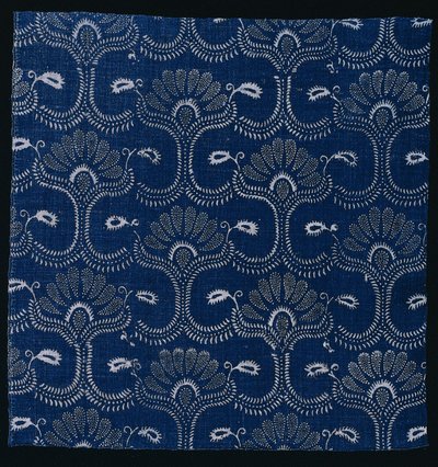 Stampa a resistenza indaco blu con design a foglia stilizzata, 1790 da Unbekannt