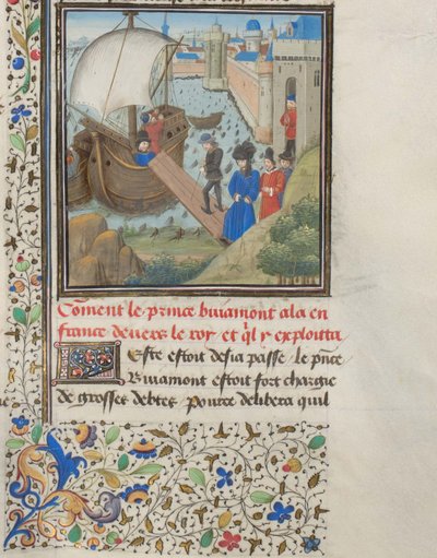 Boemondo I di Antiochia tornò in Apulia. Miniatura dalla Historia di Guglielmo di Tiro, 1460s da Unbekannt