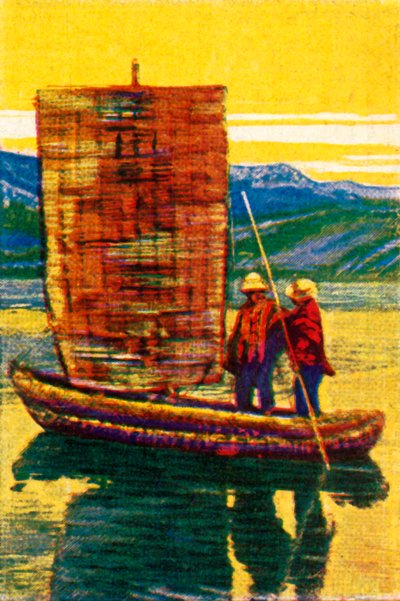 Zattera a vela boliviana fatta di canne, c1928 da Unbekannt