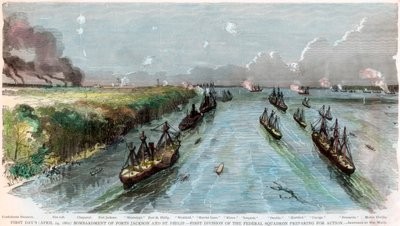 Bombardamento dei Forti Jackson e St Philip, Louisiana, Guerra Civile Americana, aprile 1862 da Unbekannt