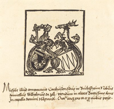 Ex libris di Wilhelm von Zell, in o dopo il 1500 da Unbekannt