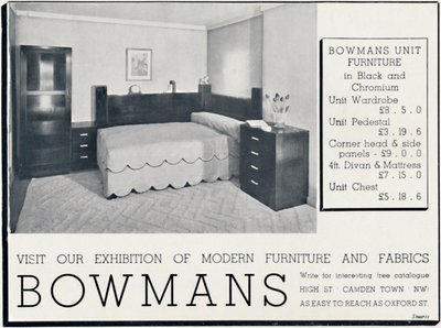 Bowmans - Visita la nostra esposizione di mobili e tessuti moderni, 1935 da Unbekannt