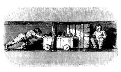 Ragazzo che spinge un carrello carico di carbone dalla faccia del carbone al fondo del pozzo, c1848 da Unbekannt