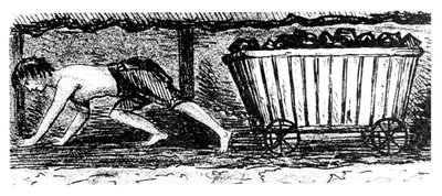 Ragazzo che spinge un carrello contenente carbone lungo una cucitura alta 24 pollici, Halifax, Yorkshire, 1848 da Unbekannt