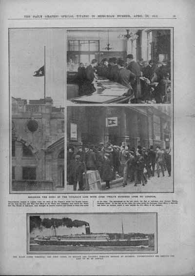 Dare la notizia della perdita del Titanic, e RMS Virginian, 20 aprile 1912 da Unbekannt