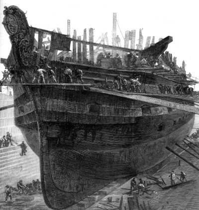 Demolizione della nave ospedale Dreadnought al cantiere navale di Chatham da Unbekannt