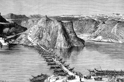 Ponte di barche sul fiume Indo a Khushalgarh, Pakistan, 1895 da Unbekannt