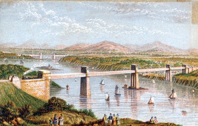 Ponte tubolare Britannia sullo stretto di Menai, Galles, c1850s da Unbekannt