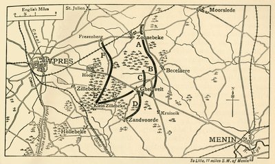 Posizioni britanniche prima della Prima Battaglia di Ypres, Prima Guerra Mondiale, 1914, c1920 da Unbekannt